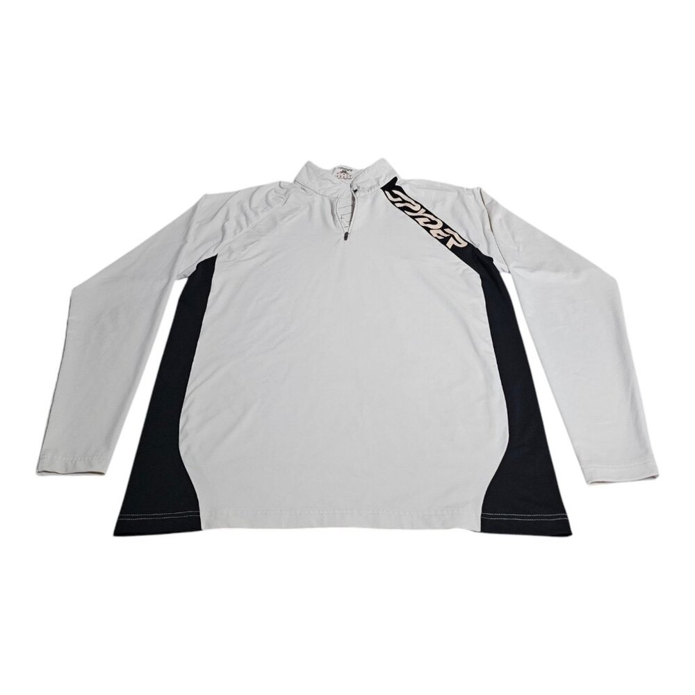 Spyder 1/4 Zip Pullover Mens L White Black Web Design Long Sleeve Spider Graphic